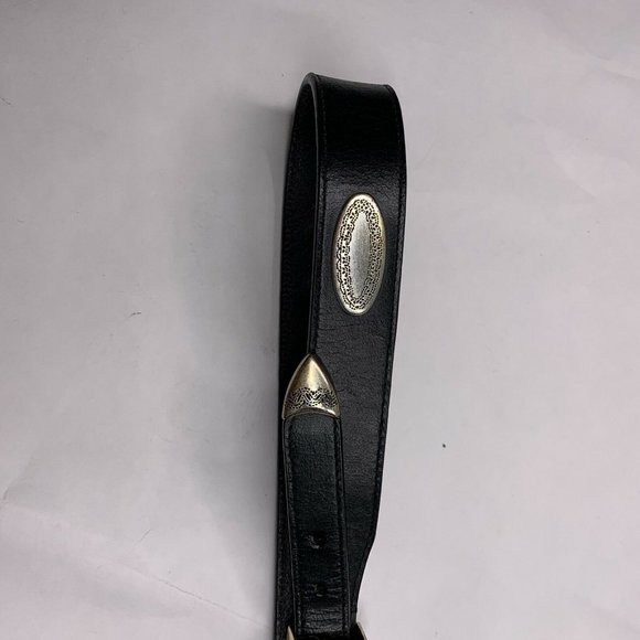 Vtg Western Style Engraved Silver Detail Belt - Picture 3 of 7